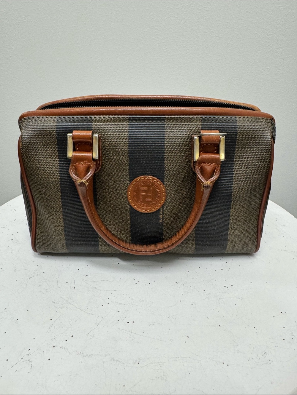 Vintage Fendi Pequin Mini Boston Bag